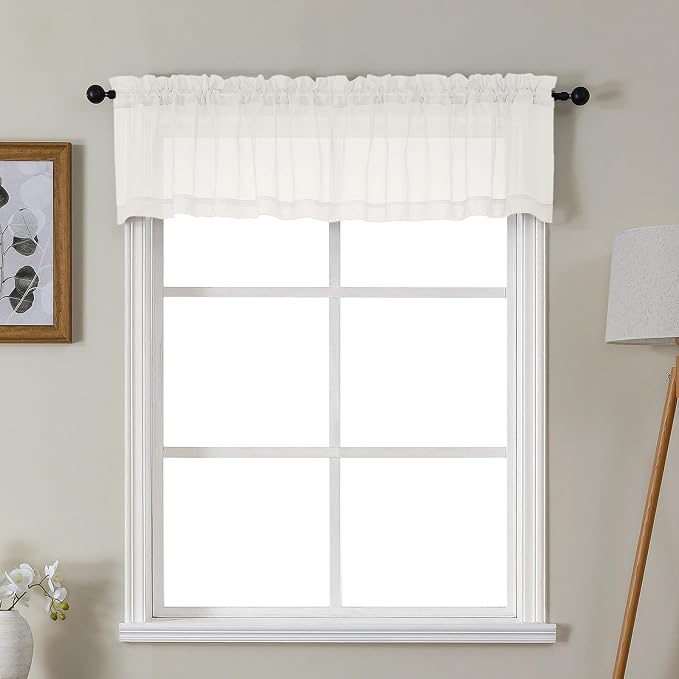 Gwine Ivory Valances for Windows, Small Light Filtering Rod Pocket Cafe Valance by Gwine