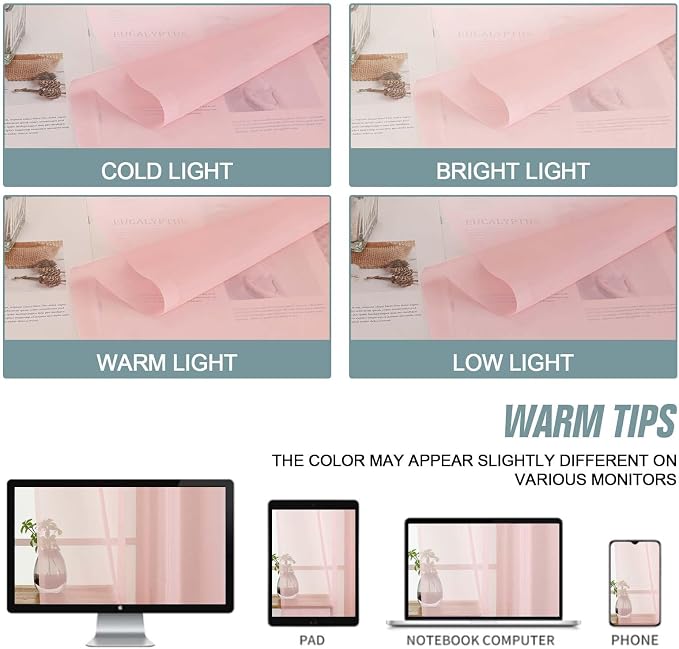 Blush Pink Small Sheer Curtains 2 Panels Set, Kitchen Curtains 36 Inch Length - Image 7
