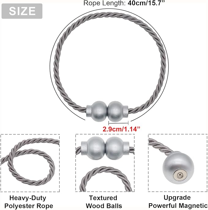 6 Pack Magnetic Curtain Tiebacks Modern Handmade Rope Curtain Tie Backs - Image 3