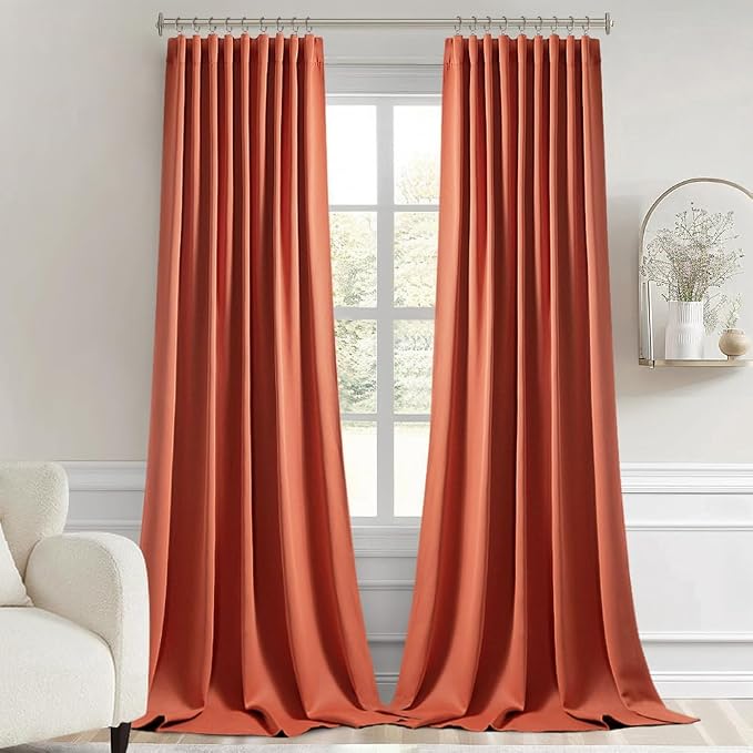 MIULEE Back Tab Burnt Orange Blackout Curtains 96 Inch Long 2 Panels Set - Image 9