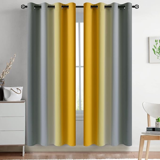 Yakamok Ombre Yellow and Grey Curtains by Yakamok