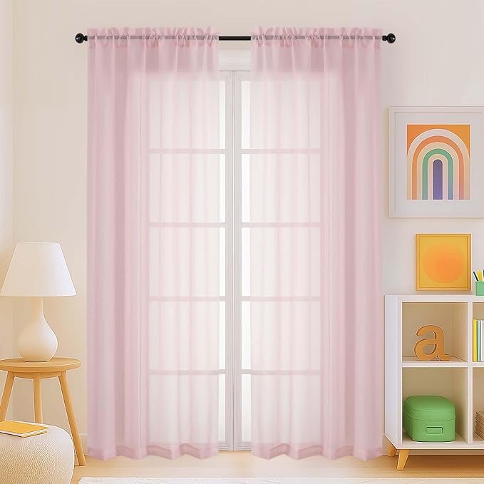 Blush Sheer Curtains for Window 72 inches Long 2 Panels Set, Soft Airy Modern by Home