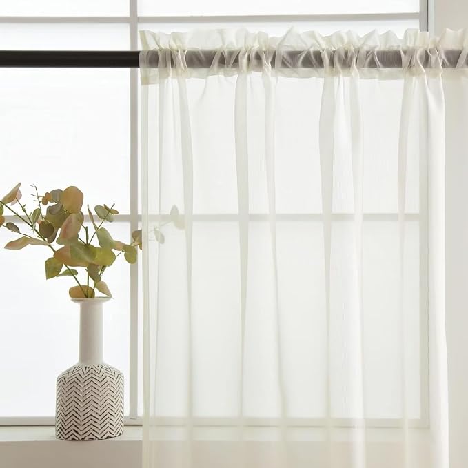 SpaceDresser Basic Rod Pocket Sheer Voile Window Curtain Panels Ivory 1 Pair 2 - Image 8