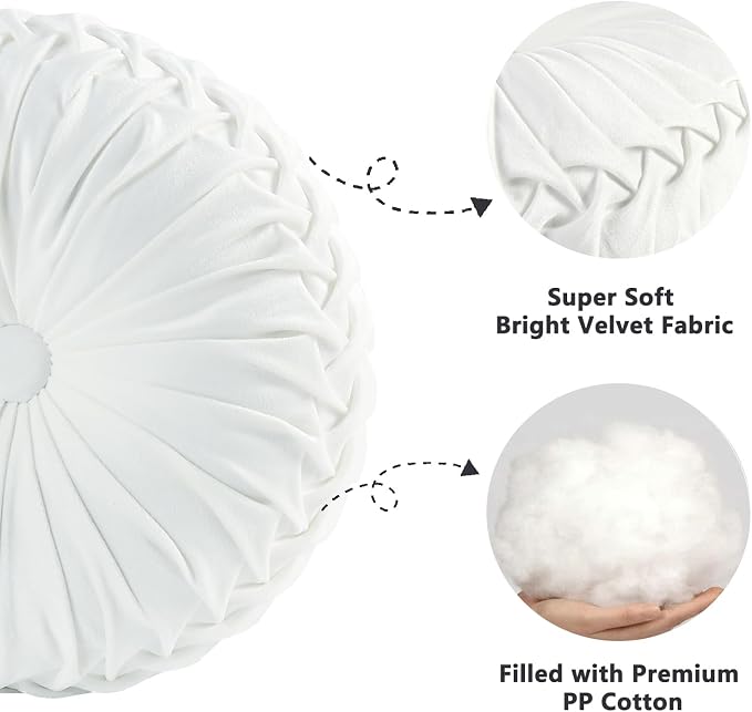 HIG Set of 2 Decorative Round Pleated Throw Pillows, Classy Accent Pumpkin - Image 3