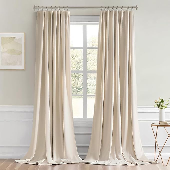 MIULEE Back Tab Cream Beige Curtains 102 Inch Long 2 Panels Set - Image 9