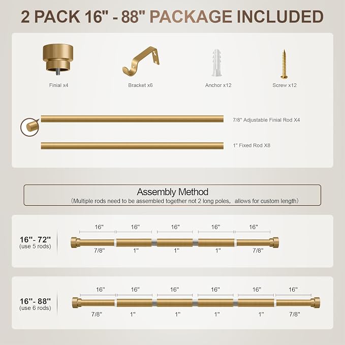 Lootkell 2 Pack Modern Gold Curtain Rods - Image 8