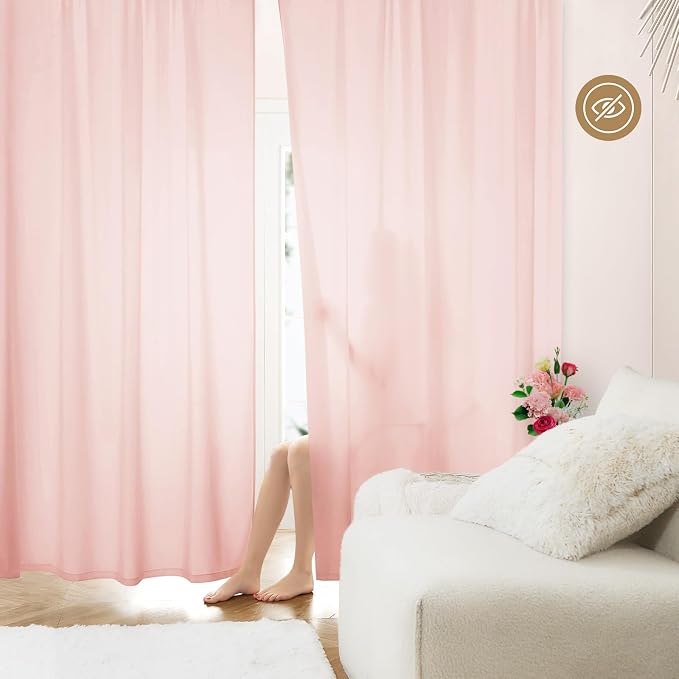 HOMEIDEAS Non-See-Through Blush Pink Privacy Sheer Curtains 52 X 84 Inches Long by HOMEIDEAS
