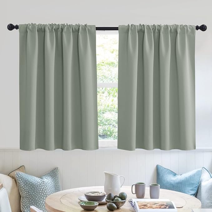 RYB HOME Short Grayish Green Blackout Curtains by RYBHOME