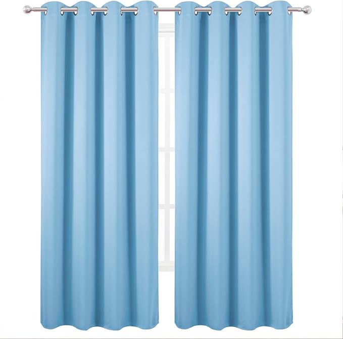 LEMOMO Blackout Curtains 52 x 90 Inch Long Sky Blue Curtains Set of 2 Panels - Image 2