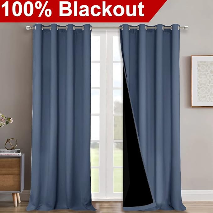 NICETOWN 100% Blackout Blinds, Stone Blue, Laundry Room Decor Window Treatment - Image 2