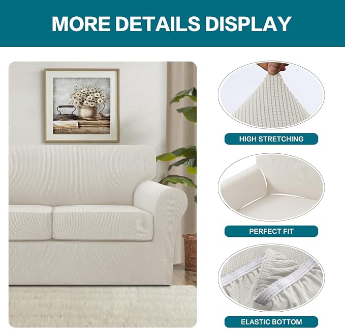 Turquoize 4 Piece Sofa Covers for 3 Cushion Couch Sofa Slipcover Soft Couch - Image 4