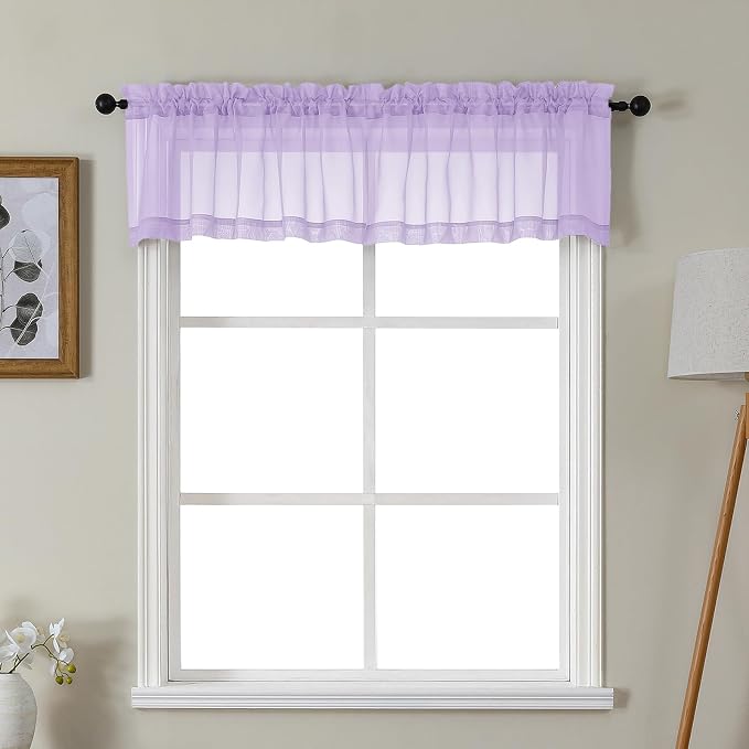 Gwine Lilac Valances for Windows, Small Light Filtering Rod Pocket Cafe Valance by Gwine