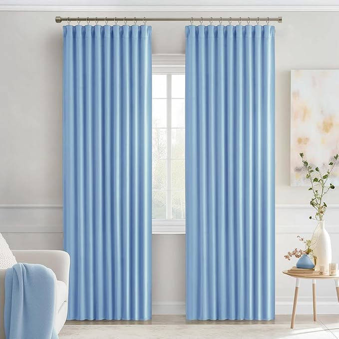 MIULEE Sky Blue Back Tab Blackout Curtains 90 Inches Long 2 Panels Set - Image 9