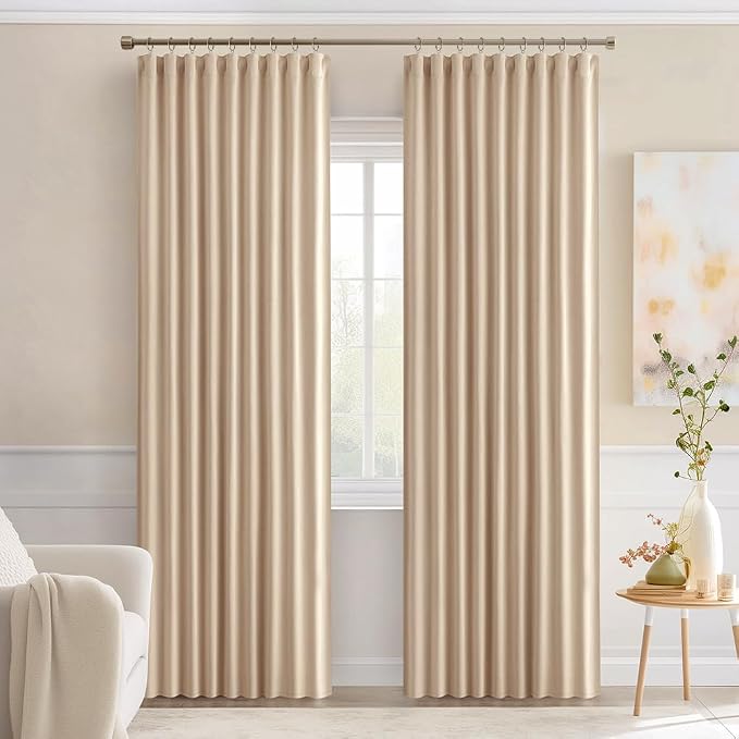 MIULEE Back Tab Beige Curtains 84 Inch Length 2 Panels Set - Image 9