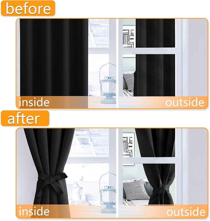 Blackout Curtains for Bedroom, 52 x 102 Inches Long Black, 2 Panels | Thermal - Image 3