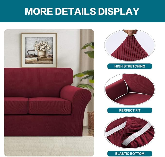 Turquoize 3 Piece Sofa Covers for 2 Cushion Couch Sofa Slipcover Soft Couch - Image 4