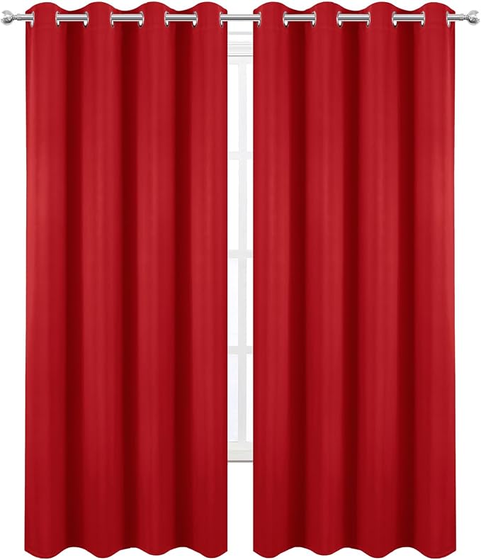 LEMOMO Blackout Curtains 52 x 90 Inch Long Bright Red Curtains Set of 2 Panels - Image 2