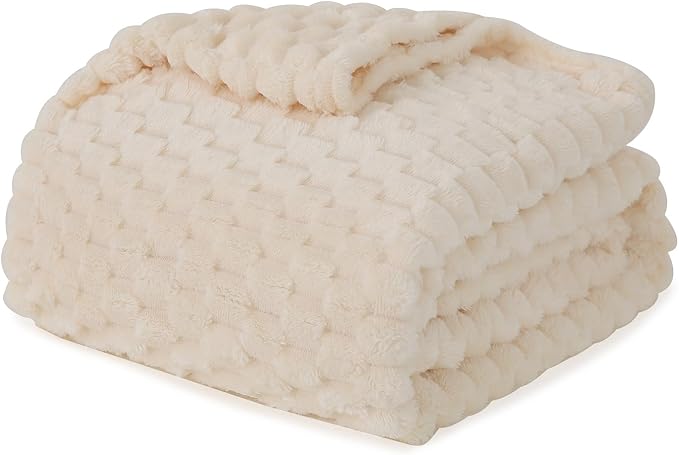 Puncuntex Cream White Throw Blanket 60"×80" inches Fuzzy 3D Jacquard Decorative - Image 6