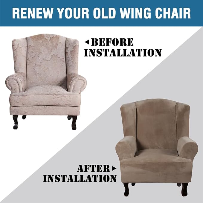 H.VERSAILTEX Wingback Chair Covers Velvet Plush Wing Chair Slipcover 1 Piece - Image 7