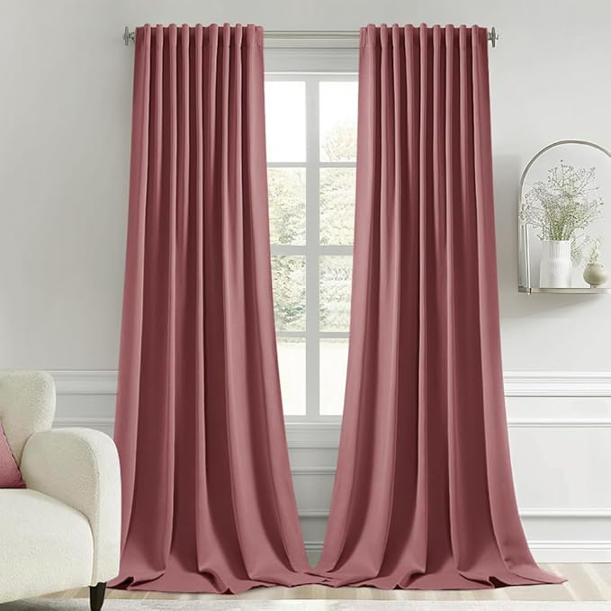 MIULEE Dusty Rose Back Tab Blackout Curtains 108 Inch Long 2 Panels Set by MIULEE