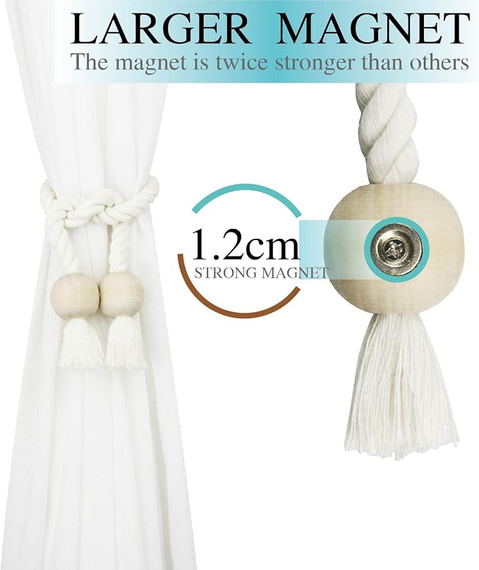 6 Pack Magnetic Curtain Tiebacks Cotton Hand Woven Tie Back Decorative Rope - Image 3