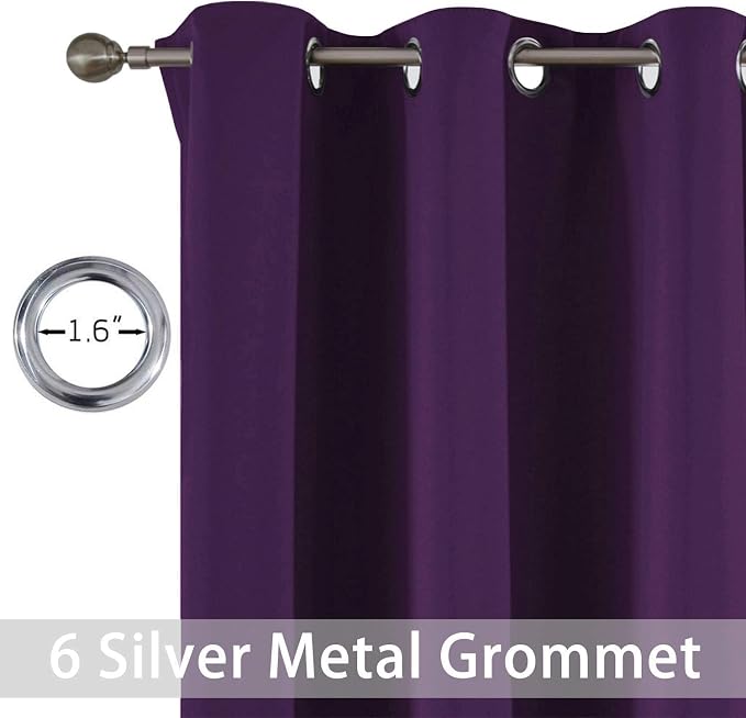 Yakamok Purple Blackout Curtains Room Darkening Thermal Insulated Grommet top - Image 2