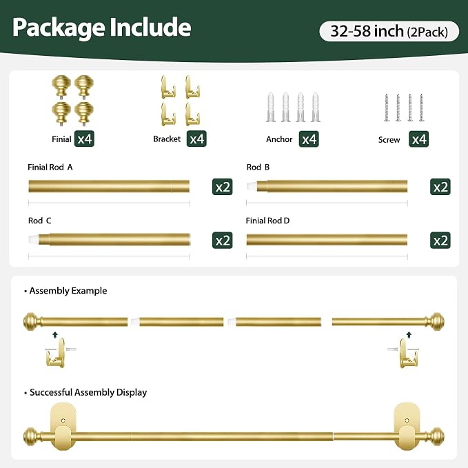 KAMANINA 2 Pack Curtain Rods No Drilling - Image 8