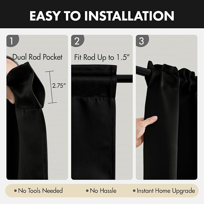 MIULEE Set of 4 Black 45 Inch Short Blackout Kitchen Window Curtains | Bedroom - Image 5
