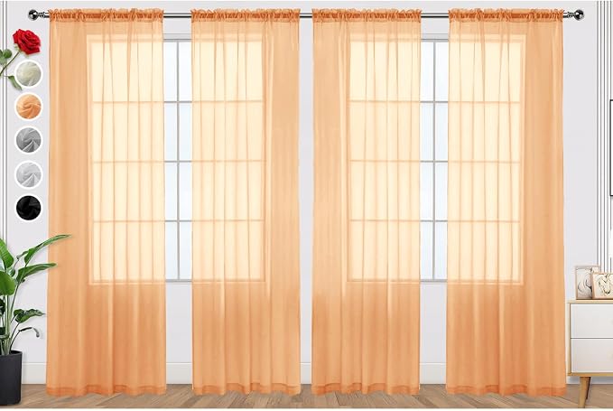 SpaceDresser Beige Sheer Curtains 4 Panels Rod Pocket Semi-Sheer Curtain 72 by SpaceDresser