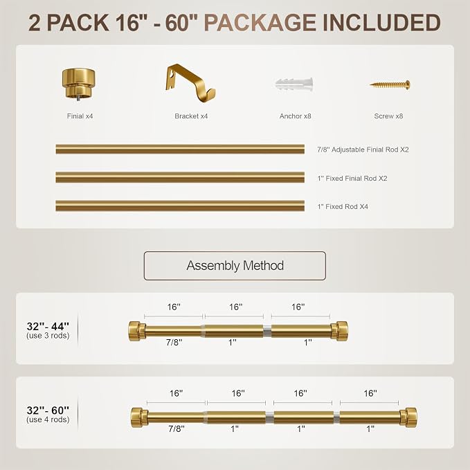 Lootkell 2 Pack Gold Curtain Rods Set - Image 9