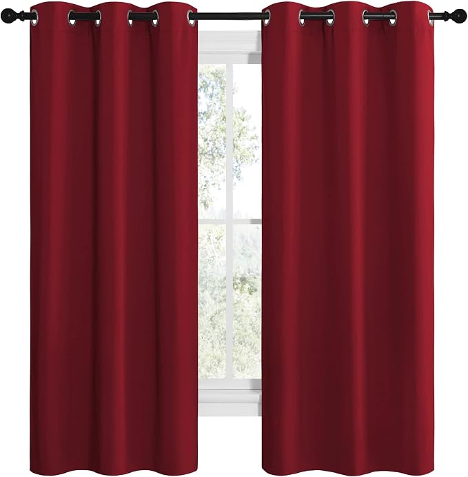 NICETOWN Christmas Burgundy Red Kitchen Blackout Curtain Panels, Thermal - Image 2