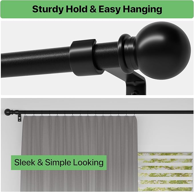 Curtain Rods for Windows 28 to 48 inch, 5/8 inch Black Curtain Rod Set - Image 6