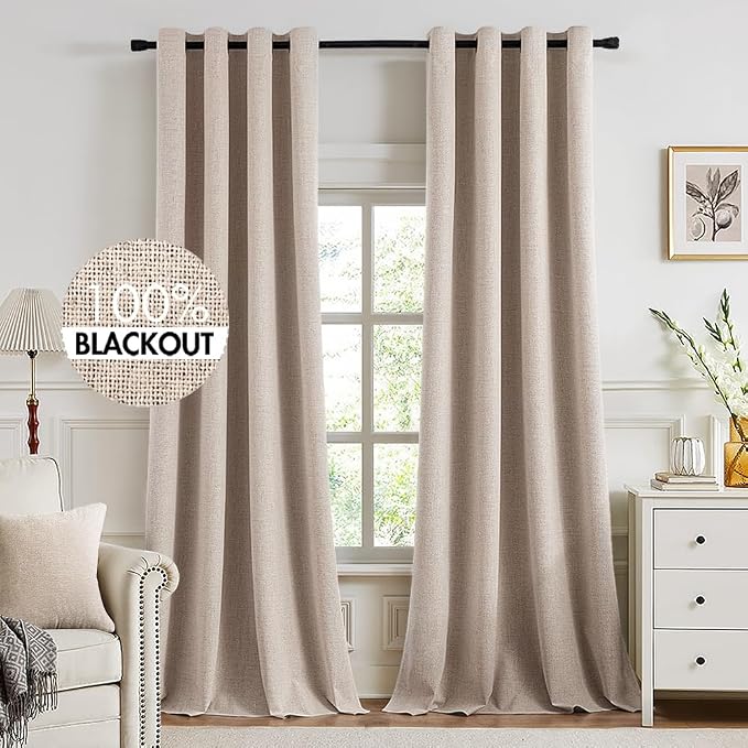 MIULEE 100% Blackout Linen Textured Curtains by MIULEE