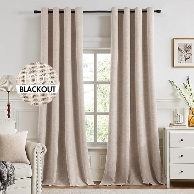 MIULEE 100% Blackout Linen Curtains by MIULEE