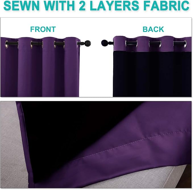 NICETOWN Royal Purple Full Shade Curtain Panels, 62 x 84 inch, Pair of Energy - Image 5