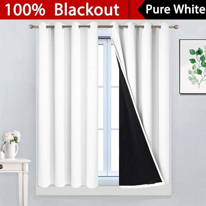 Yakamok Pure White 100% Blackout Curtains - Image 2