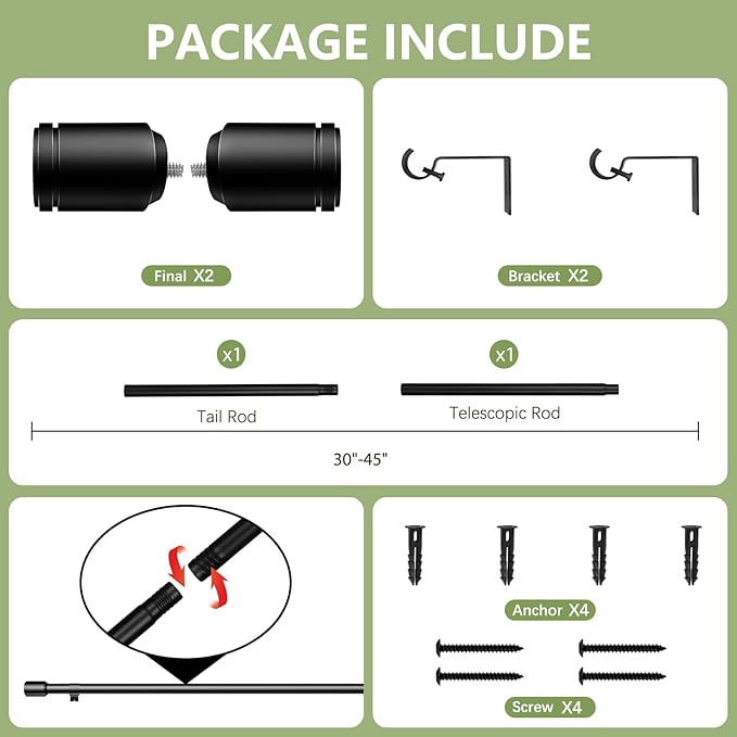 5/8” Diameter Curtain Rods 30-45 Inch, - Image 3