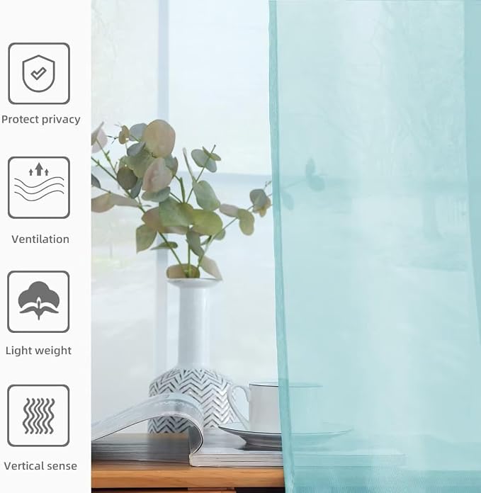 youleyar Solid Sheer Rod Pocket Curtain Voile Draperies 2 Panels White Beige - Image 4