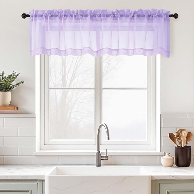Valances for Windows 14 inch Length 2 Panels, Small Voile Sheer Curtains for by Home