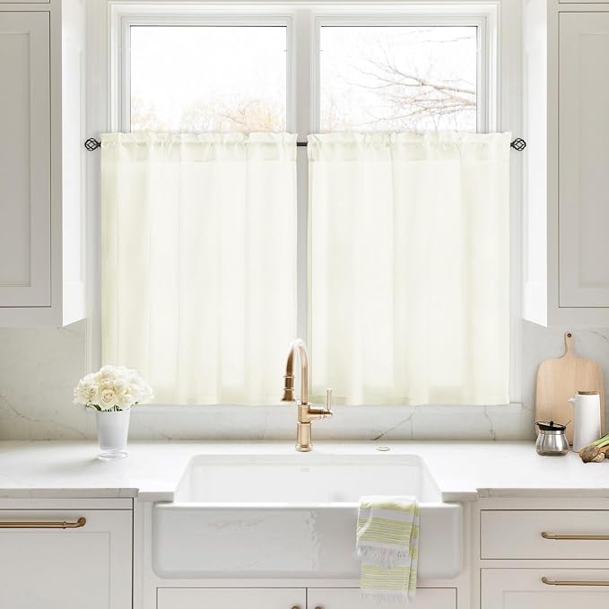 HOMEIDEAS Non-See-Through Ivory Privacy Sheer Kitchen Curtains, 30 X 36 Inches by HOMEIDEAS