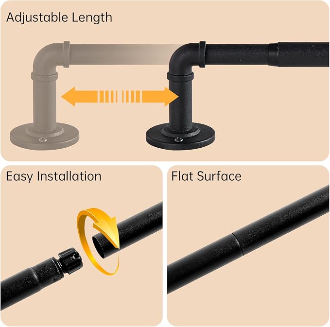 2 Pack Industrial Curtain Rods for Windows 66 to 120 Inches, for Indoor and - Image 3