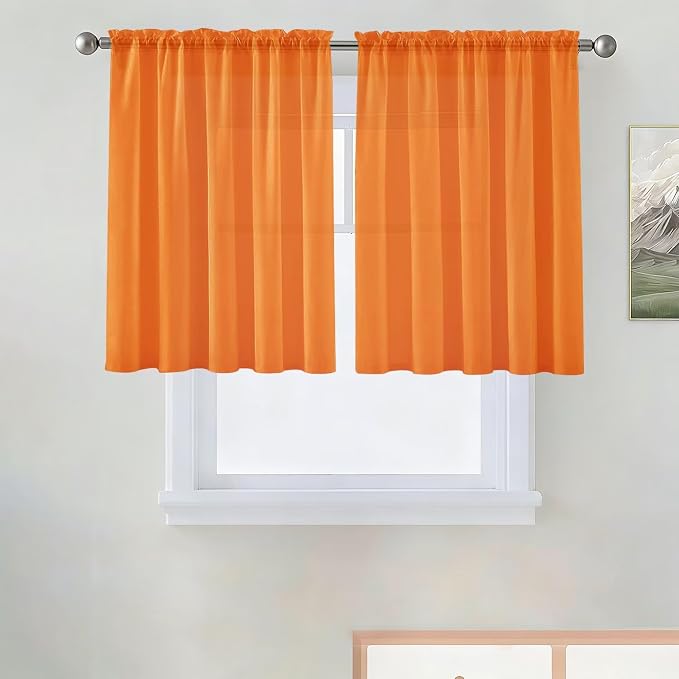 SpaceDresser Basic Rod Pocket Sheer Voile Window Curtain Panels Orange 1 Pair 2 by SpaceDresser