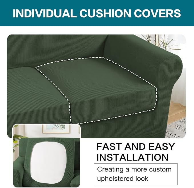 Turquoize 4 Piece Sofa Covers for 3 Cushion Couch Sofa Slipcover Soft Couch - Image 5