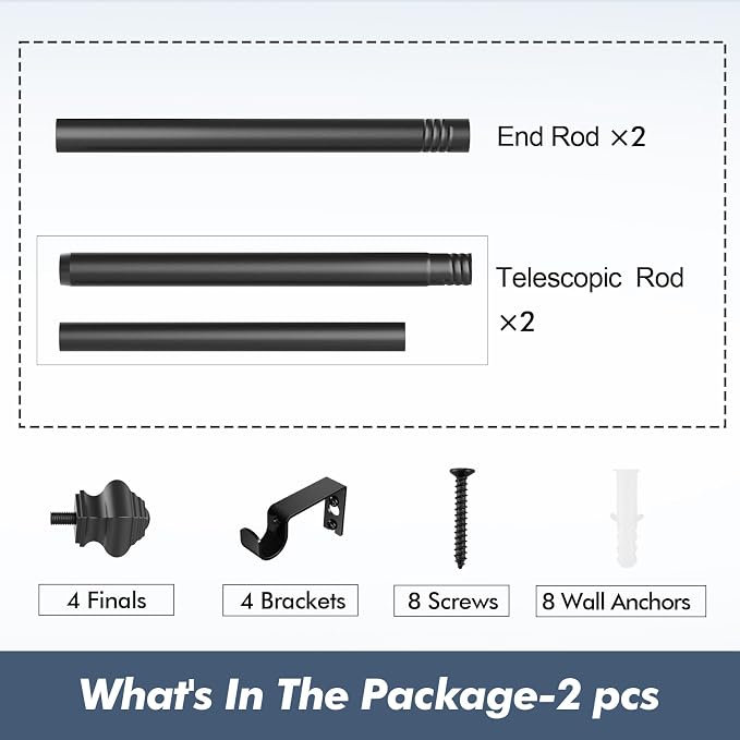 Curtain Rods for Windows 2 Pack 36-48 inch, 5/8 inch Matte Black Curtain Rod - Image 7
