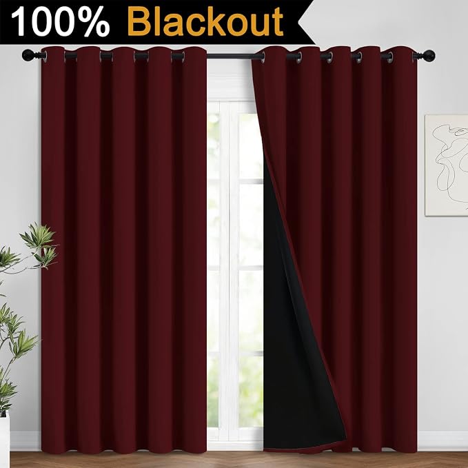 Yakamok 100% Blackout Lined Panels, Room Darkening Thermal Insulated Blackout - Image 2