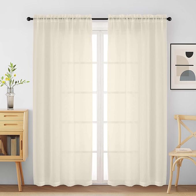 Cream Sheer Curtains for Window 72 inches Long 2 Panels Set, Soft Airy Modern by Home