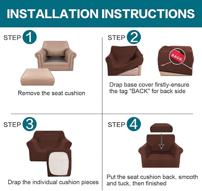 Turquoize 2 Piece Chair Covers Armchair Slipcovers - Image 6