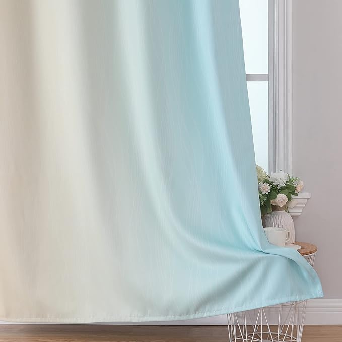 Estelar Textiler Beige and Aqua Ombre Blackout Curtains 54 Inch Length 2 Panels - Image 6