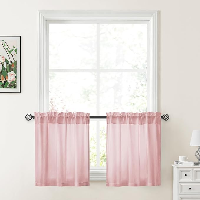HOMEIDEAS Non-See-Through Light Pink Privacy Sheer Curtains, 30 X 24 Inches by HOMEIDEAS