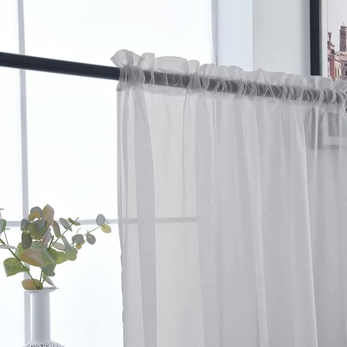 SpaceDresser Basic Rod Pocket Sheer Voile Window Curtain Panels Silver Grey 1 - Image 5